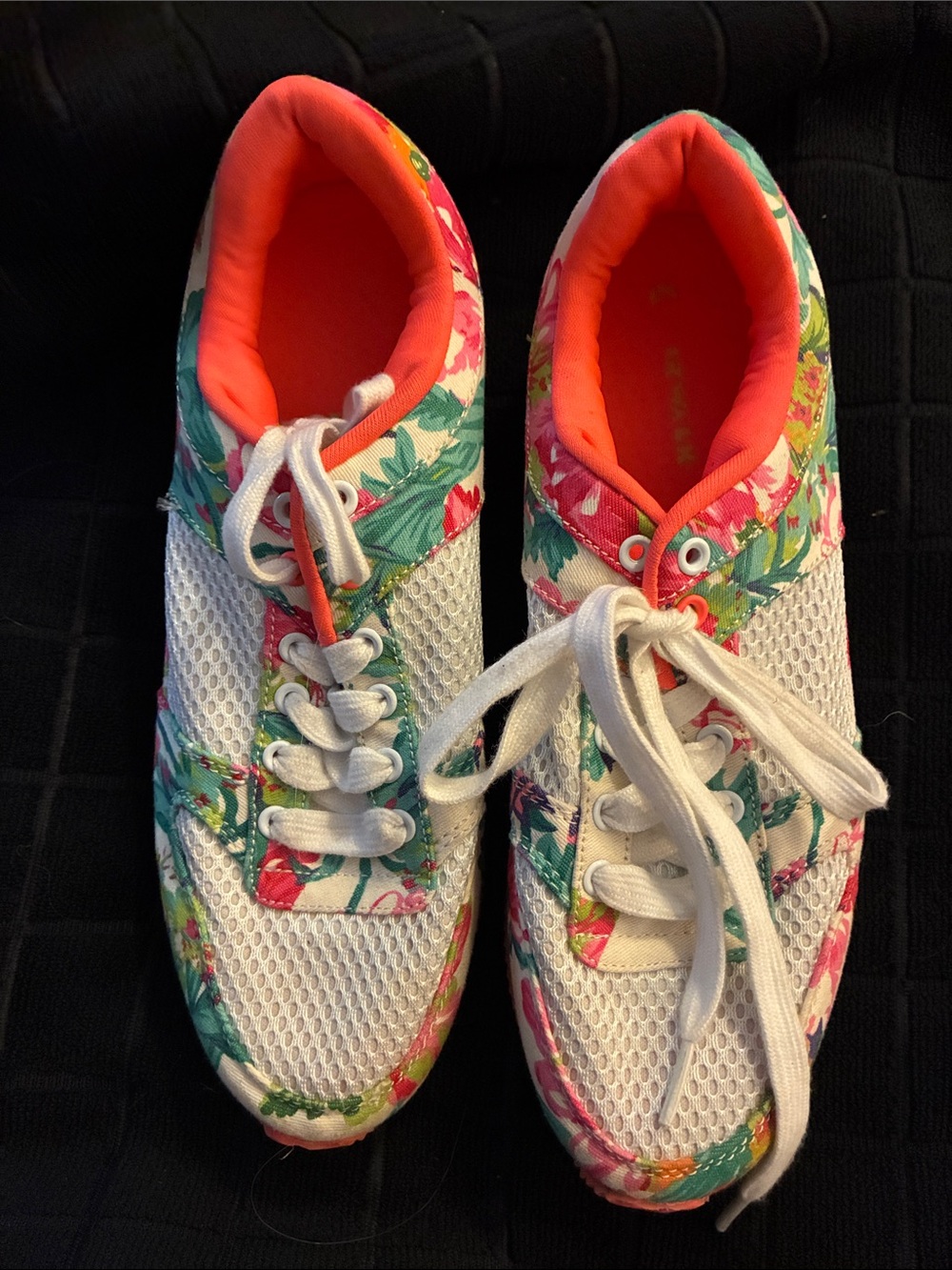 Floral Mesh Lace-Up Sneakers with Coral Lining